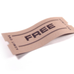An entry ticket will the word Free sits on a white background