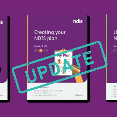 the Creating your NDIS Plan booklet with an update stamp over the top